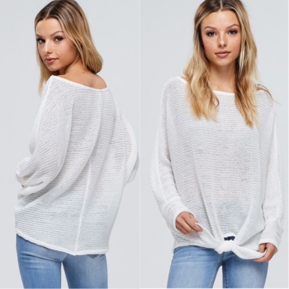 Must Have Front Tie White Sweater - Picture 2 of 4